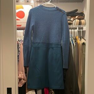 Blue Knit Long-Sleeve Dress